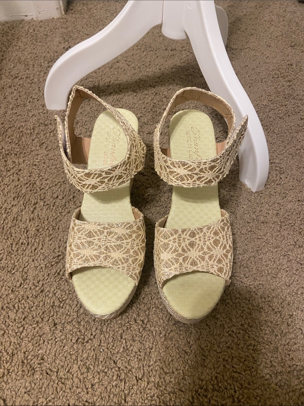 SHEIN Beige Lace Espadrille Wedge Sandals